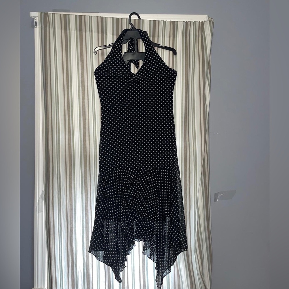 Stylish Black and White Polka Dot High Low Dress
